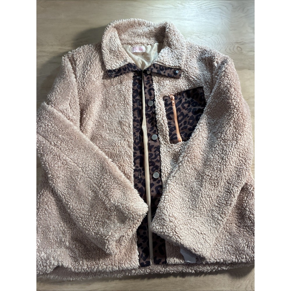 Pink Lily Leopard Print Sherpa Teddy Jacket Size‎ XL